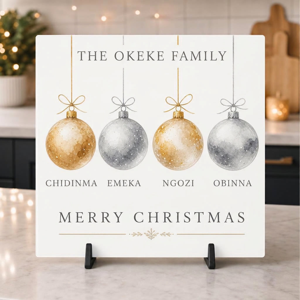 Gold and silver bauble personalised family board