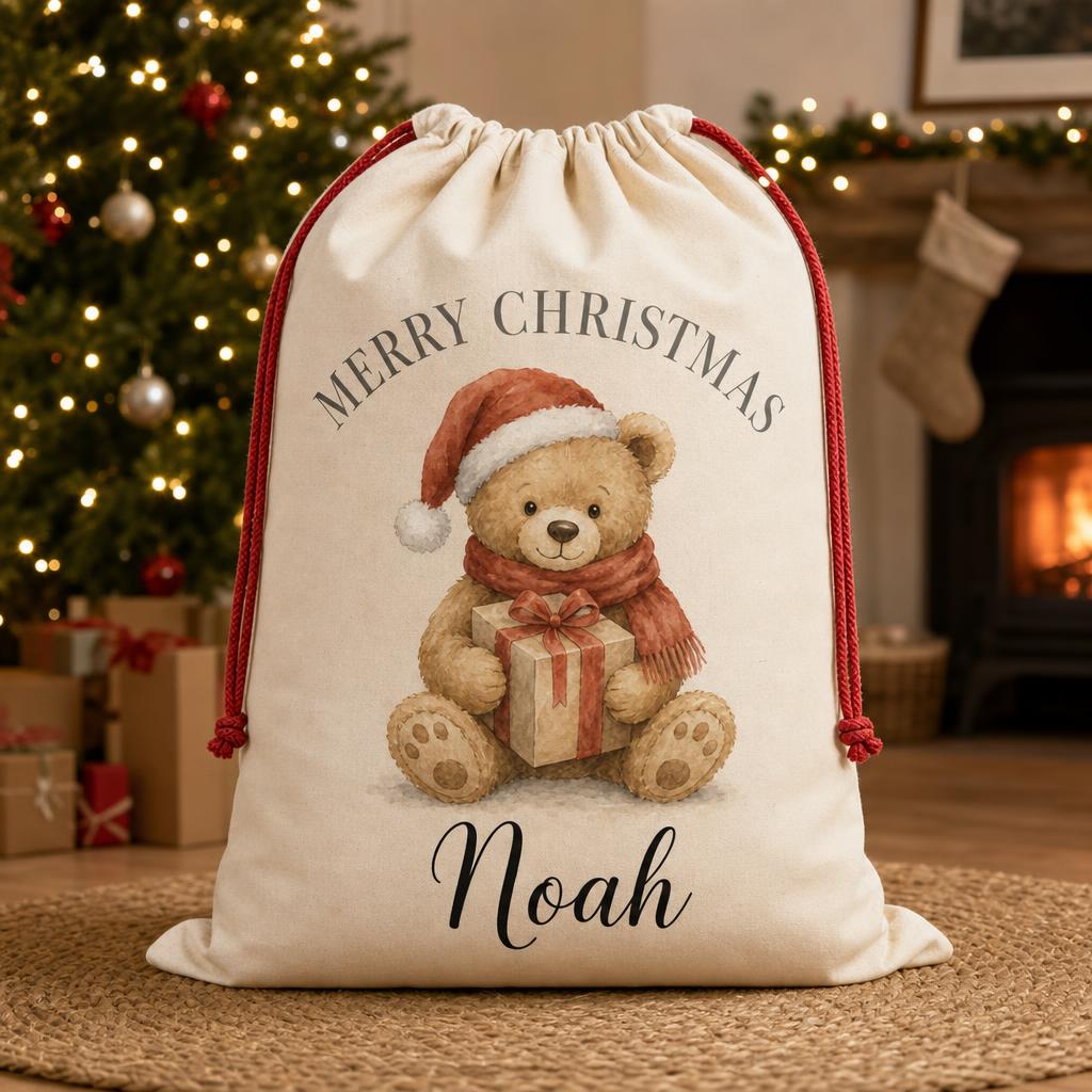 Christmas bear personalised santa sack