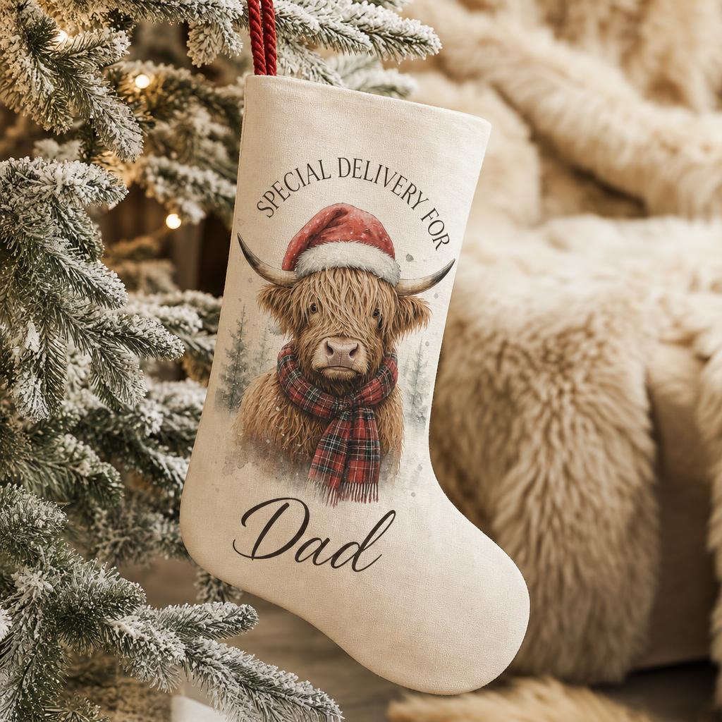 Highland cow personalised Christmas stocking