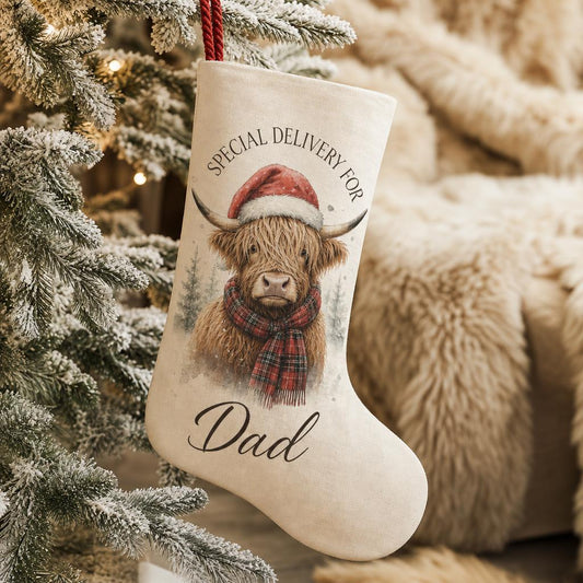 Highland cow personalised Christmas stocking