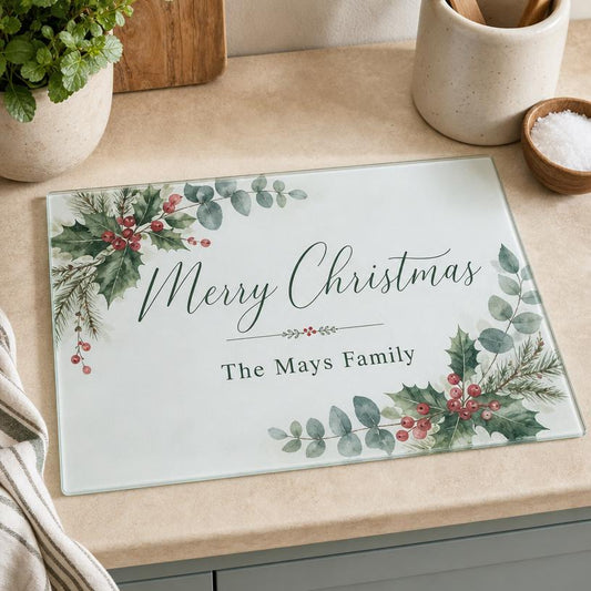 Personalised Christmas glass chopping board