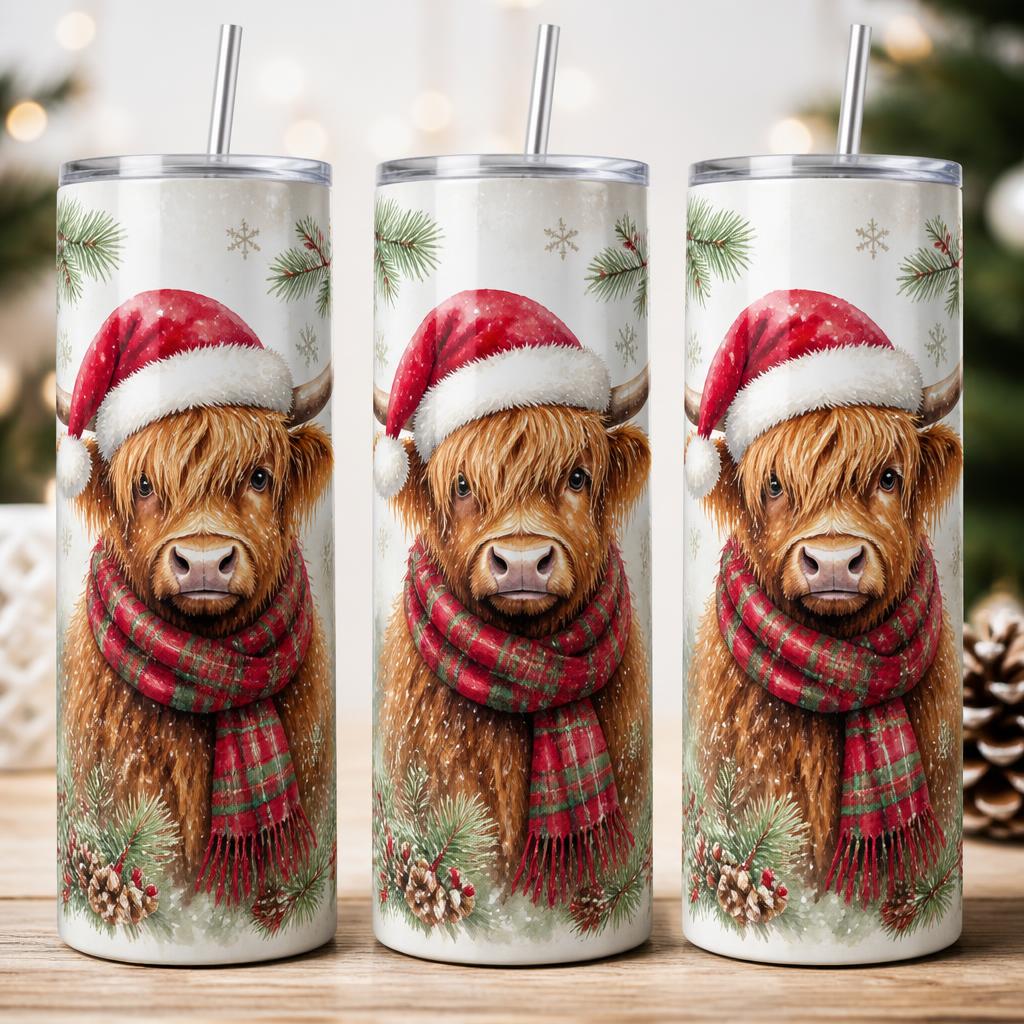 Highland cow tartan scarf skinny tumbler