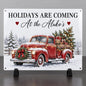 Holidays Are Coming personalised metal sign on two black stands