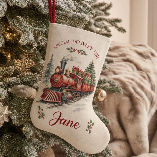 Christmas train personalised stocking