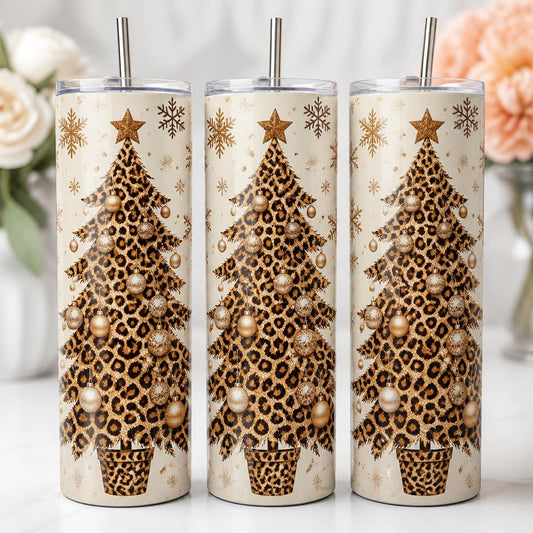 Leopard print Merry Christmas skinny tumbler