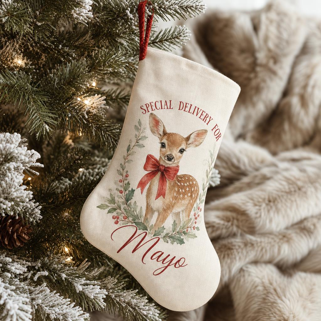 Little deer personalised Christmas stocking