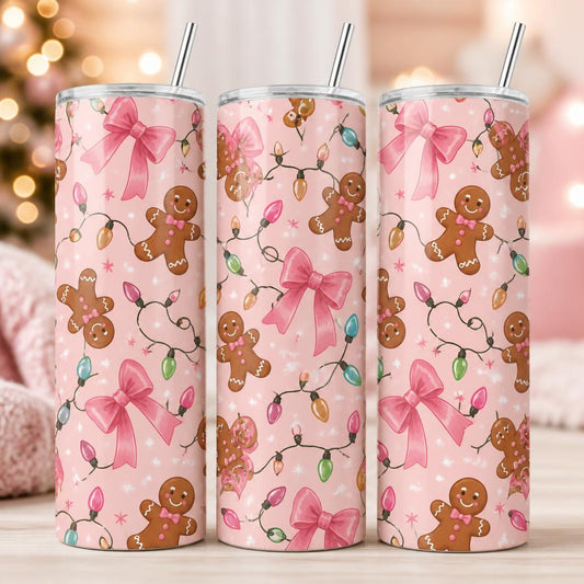 Pink bauble gingerbread skinny tumbler