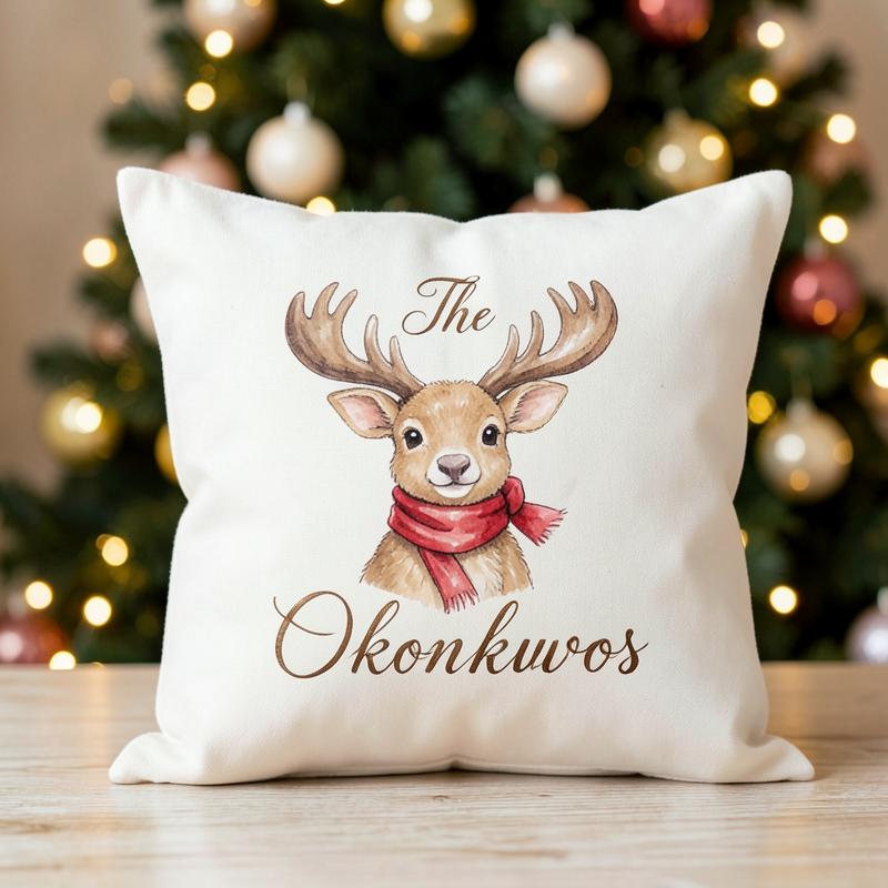 Personalised baby reindeer family cushion
