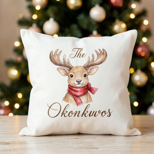 Personalised baby reindeer family cushion