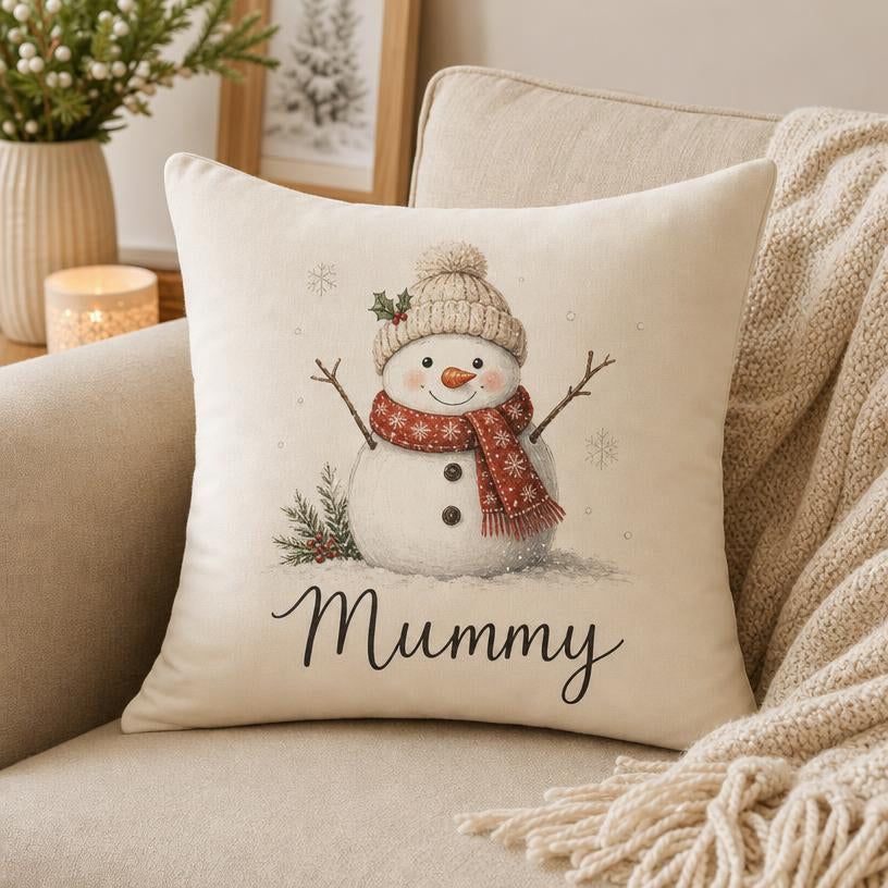 Snowman nickname personalised cushion