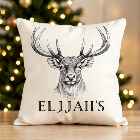 Sketched stag personalised cushion