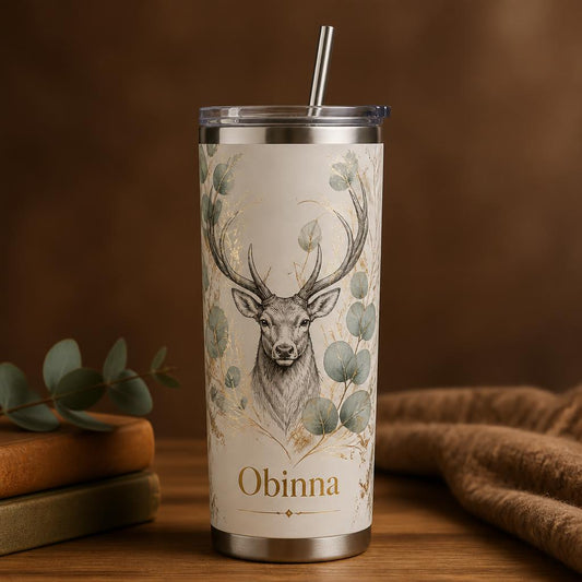 Sketched stag personalised Christmas tumbler