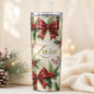 Tartan bow and holly personalised Christmas tumbler