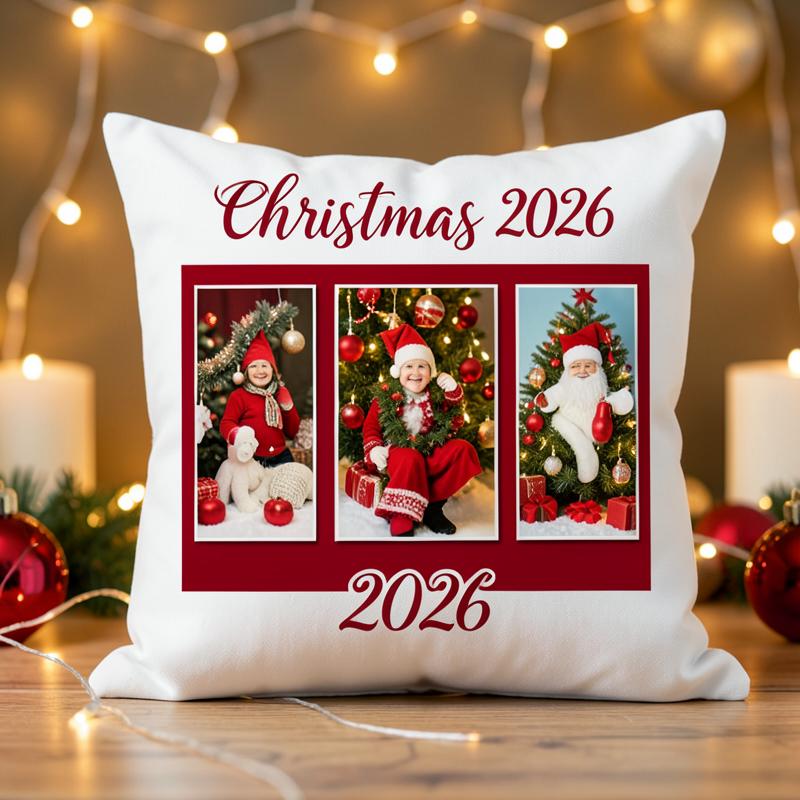 Three photo Christmas panel cushion
