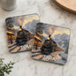 Winter train personalised glass coaster set