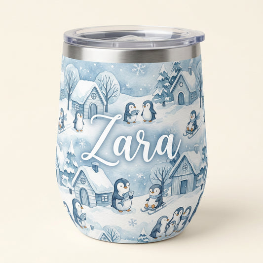 Penguin village personalised insulated wine cup